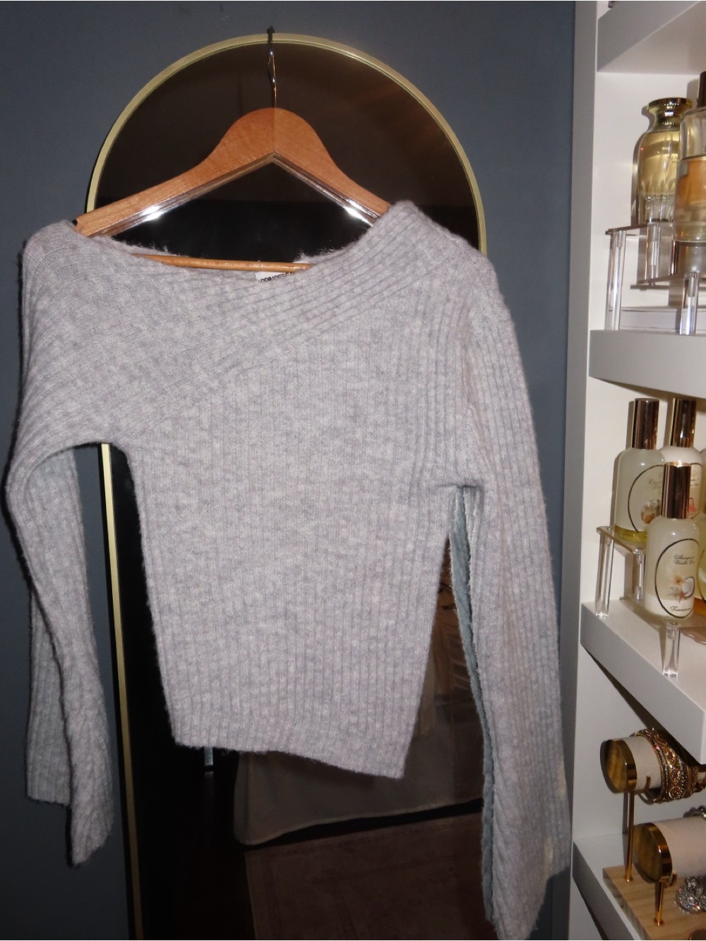 Princess Polly Grey Off Shoulder Ribbed Knit Sweater | S/M NWOT